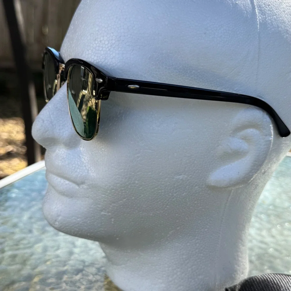 Browline Reflective Sunglasses Black Gold Mirrored Purple Lens Rectangular Frame